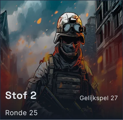 Een soldaat in gevechtsuitrusting loopt met een geweer in de hand door een brandend stedelijk slagveld. De oranje vlammen en de donkere hemel creëren een intense, dramatische spanning.